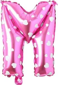 M Harfi 16 Inç Pembe Kalpli Renk Folyo Balon 36 cm (Pembe)