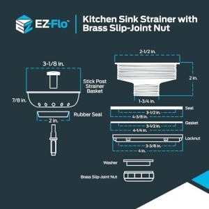 Ez-Flo Mutfak Lavabo Süzgeci 30003, Pirinç Eklemli, Paslanmaz Çelik Sepet, 8.9-10.2 cm Açıklık