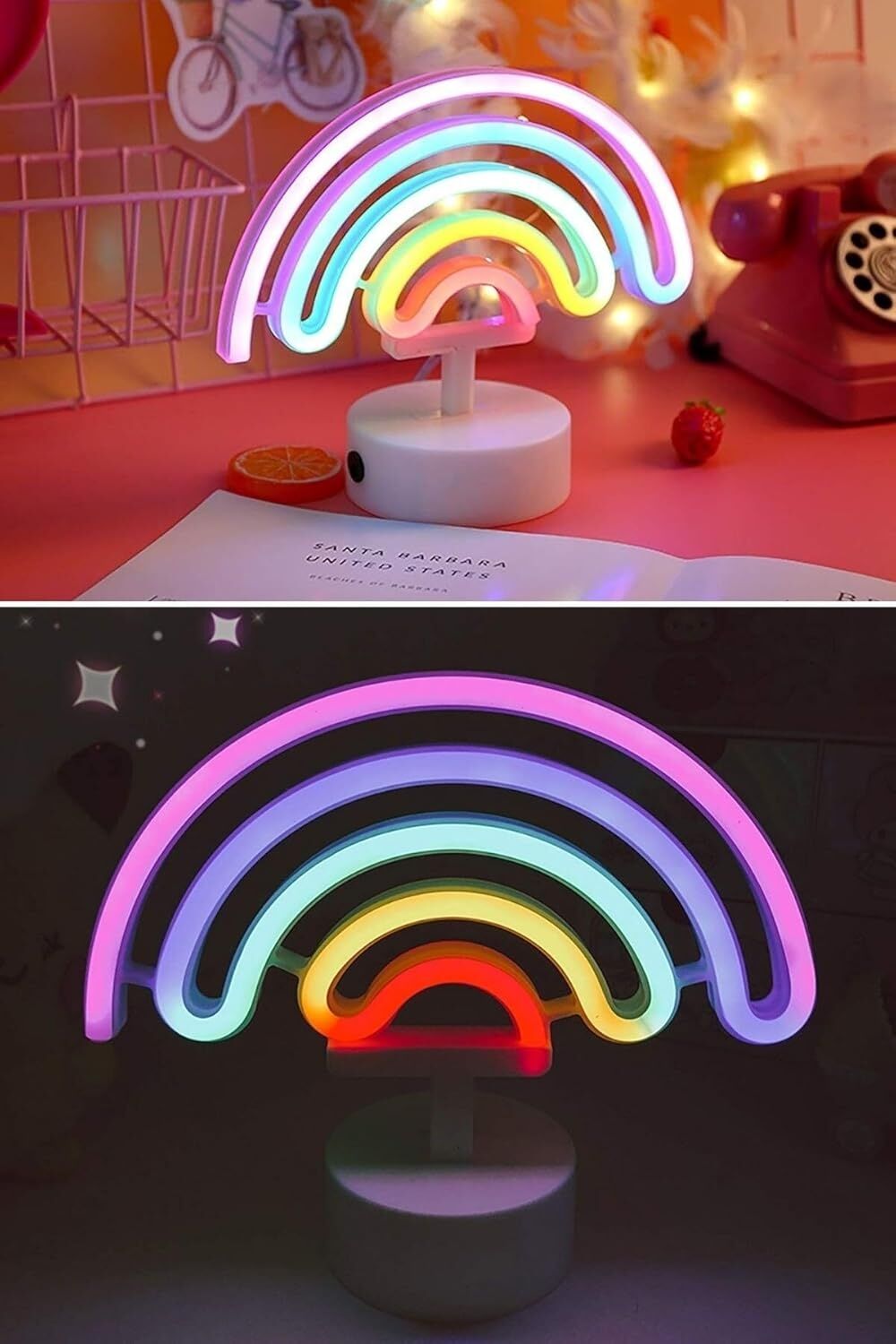 Gökkuşağı Neon LED Işık, Renkli Plastik Masaüstü Dekoratif Ambiyans Aydınlatması, USB Beslemeli