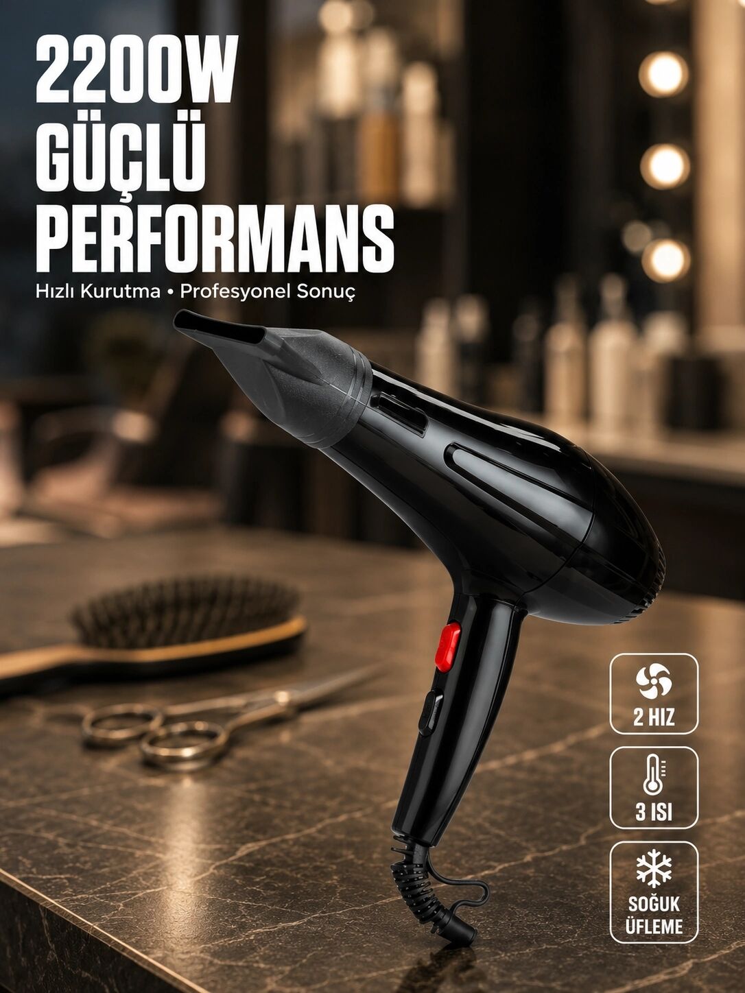 Soğuk Üfleme Özellikli 2200W Profesyonel Fön Makinesi
