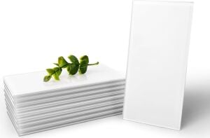 ART3D Mutfak Veya Banyo Için 32 Parça Soy ve Yapıştır Tezgah Üstü Cam Karo, 7,62 cm x 15,24 cm Metro Beyaz Arka Sıçrama Fayansları