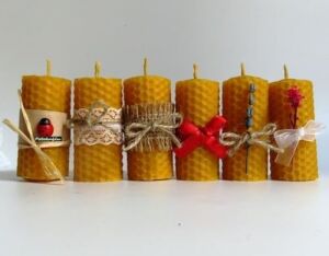 (6 Adet) Özel Günler Için Doğal Petek Balmumu Mum 7cm X3CM Kutulu Mum Beeswax Candle