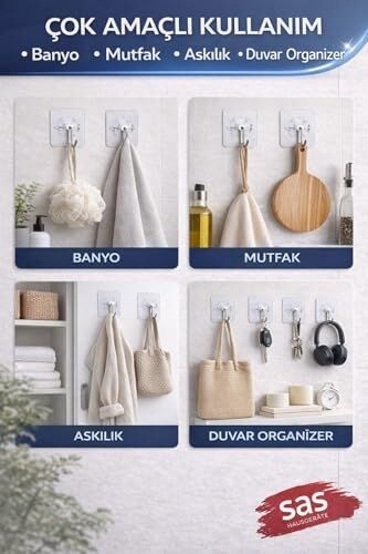 Askı Askılık 5 Adet Güçlü Şeffaf Duvar Askısı Askılığı Yapışkan Vantuz Kanca Mutfak Banyo Aksesuar