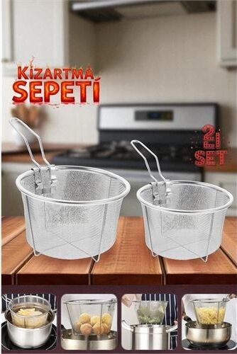 2 Boy Kızartma Süzgeci Patates Kızartma Filtresi 304 Paslanmaz Çelik 721875