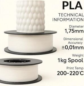 Pla+ Filament 1.75MM 1 kg - Soft Beyaz