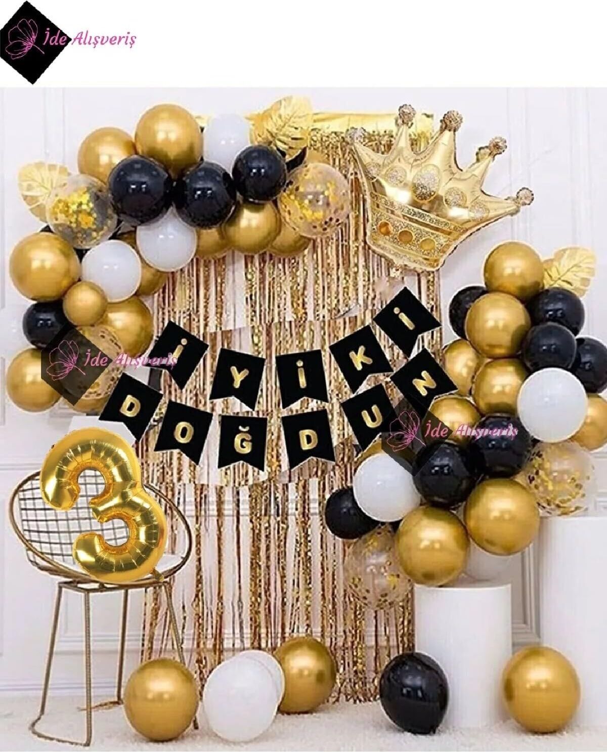 Bkmc 3 Yaş Kral Taçlı Balon Zinciri Doğum Günü Seti Iyi Ki Doğdun Doğum Günü BMCNM693