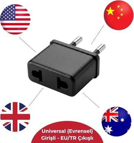 Universal Priz Dönüştürücü Adaptör - Us/uk/au/cn To Eu/tr Fiş Çevirici - Amerikan/ingiliz Tipi Fişi Türk Tipi Prize Dönüştüren Siyah Kompakt Adaptör