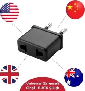 Universal Priz Dönüştürücü Adaptör - Us/uk/au/cn To Eu/tr Fiş Çevirici - Amerikan/ingiliz Tipi Fişi Türk Tipi Prize Dönüştüren Siyah Kompakt Adaptör