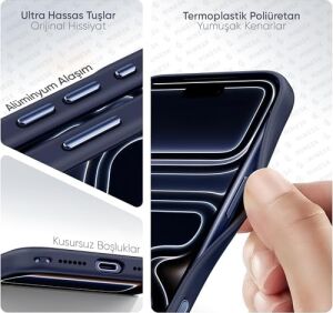 iPhone 17 Pro Için Magsafe ile Uyumlu Özel Geliştirilmiş Kamera Çerçevesini De Koruyan, Arkası Mat Polikarbonat Kenarları Silikon Akıllı Tasarım Kılıf (Mavi, 17 Pro)