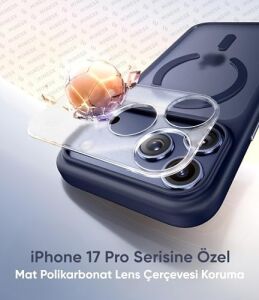 iPhone 17 Pro Için Magsafe ile Uyumlu Özel Geliştirilmiş Kamera Çerçevesini De Koruyan, Arkası Mat Polikarbonat Kenarları Silikon Akıllı Tasarım Kılıf (Mavi, 17 Pro)