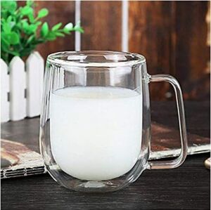 Vicloon Çift Duvar Cam Kupa, Isı Yalıtımlı Bardak Bardak, Saplı 250 Ml, Çay Su Bardakları, Kahve, Süt, Cappuccino, Espresso, Şeffaf Bira, 2'li Set
