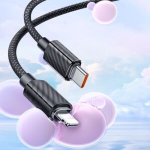 CA-3660 Crystal Serisi Type-C To Lightning 36W Pd Hızlı Şarj ve Veri Aktarım Örgü Kablo Siyah 1.2m