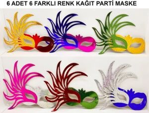 Rengarenk Kağıt Parti Balo Maskesi 6 Adet