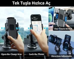 Hb-39 Premium Telefon Tutucu Araç Içi Telefon Tutucu Ayarlanabilir Cam ve Torpido Için Yüksek Kalite Tutucu Araba