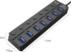 H-507 7 Port USB 3.0 Hub Çoklayıcı Işıklı Açma Kapama Düğmeli Splitter Windows Uyumlu Çoğaltıcı Switch 5 Gbps