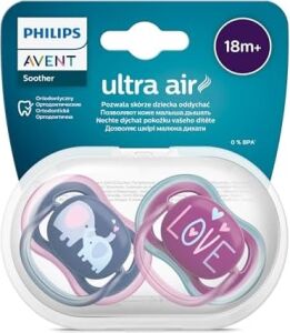 Ultra Air Emzik, 18 Ay+, Kız Bebekler Için, 2’li Paket, Ortodontik Silikon, Geniş Hava Delikli, Mikrodalga Sterilize Edilebilir, Bpa Içermez, Taşıma Kutulu, SCF349/22