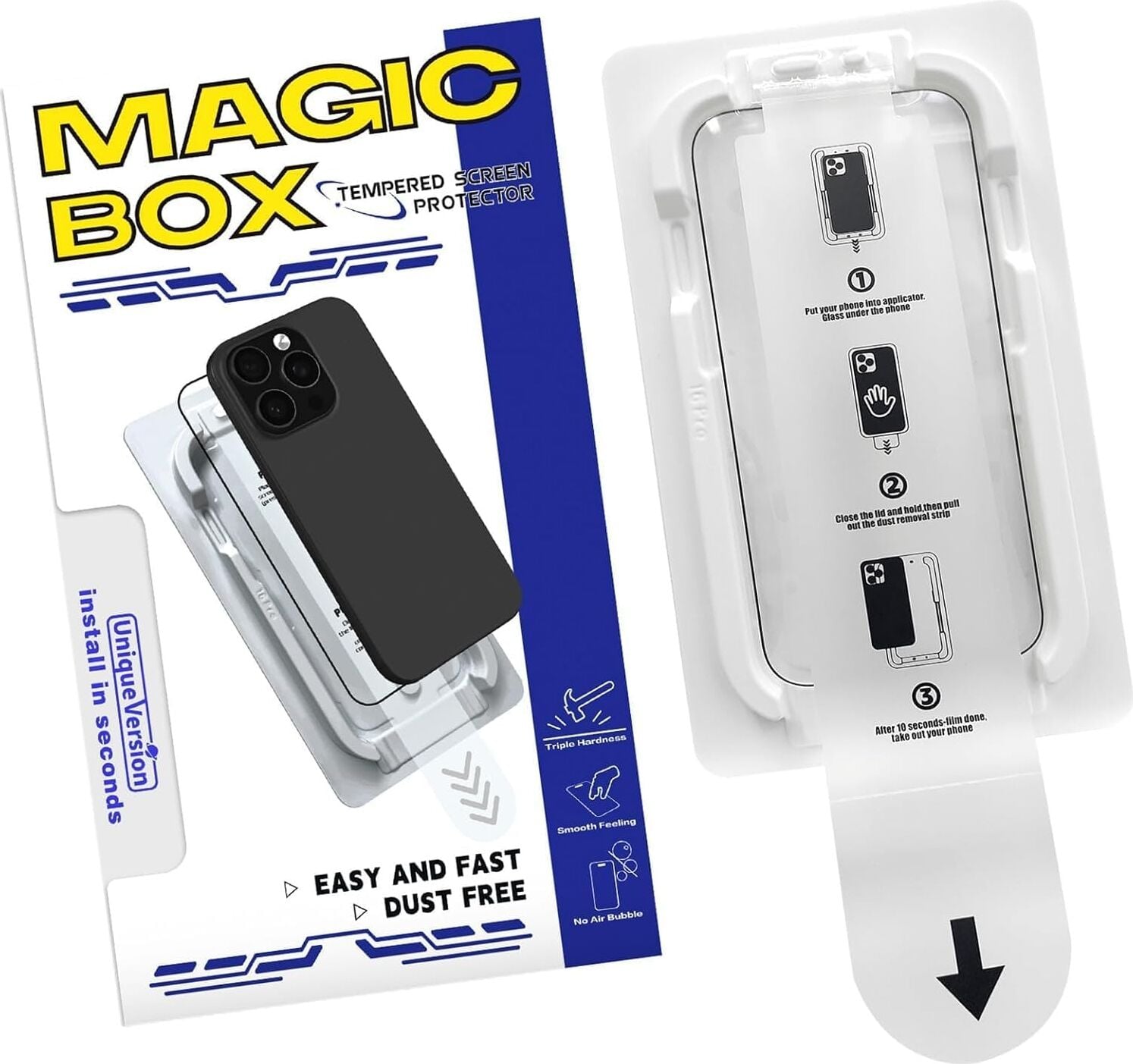 iPhone 16 Pro Max Ekran Koruyucu Cam | Magıc-Box Tozsuz Hizalama Aparatı | Tam Kaplama 9h Kırılmaz & Çizilmez