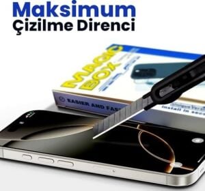 iPhone 16 Pro Max Ekran Koruyucu Cam | Magıc-Box Tozsuz Hizalama Aparatı | Tam Kaplama 9h Kırılmaz & Çizilmez