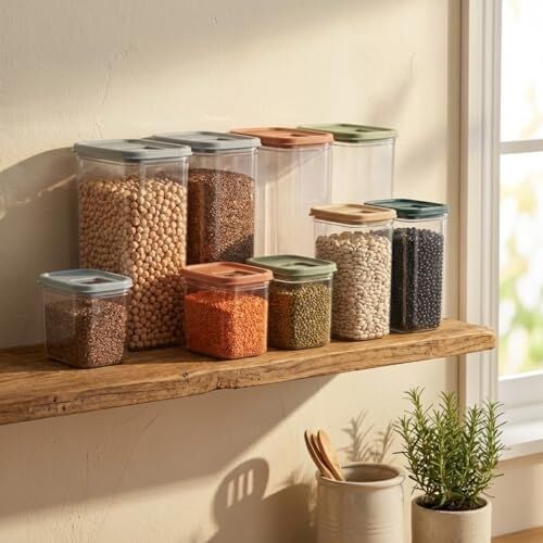 Şeffaf Erzak Kabı Kapağı Süzgülü Saklama ve Düzenleme Kabı Plastik Gıda Saklama Kabı Bakliyat Makarna Un Şeker Saklama Kutusu 1 Adet (Asorti Renk) (1,6 Litree)