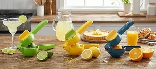 El Tipi Narenciye ve Limon Sıkacağı – Kapaklı Filtreli Tasarım, Dayanıklı Abs Gövde, Portakal Mandalina Limon Için Uygun, Ergonomik Saplı Pratik Mutfak Sıkacağı (Lacivert-Sarı)