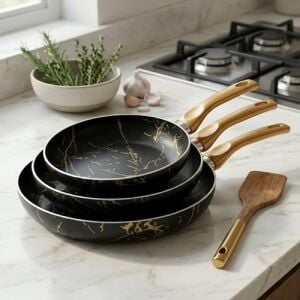 Desert 3'lü Maxi Tava Seti Siyah Gold Izmir - 20/24/28 cm Yanmaz Yapışmaz Granit Efektli Çeyizlik Kızartma Tavası