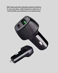 Aux Bluetooth Adaptör ve 38W Hızlı Araç Şarj Cihazı Seti