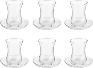 12 Parça Klasik Çay Seti – 6 Çay Bardağı ve 6 Çay Tabağı, Şeffaf Cam, 8 cm Bardak, 10 cm Tabak, Şık ve Dayanıklı Tasarım