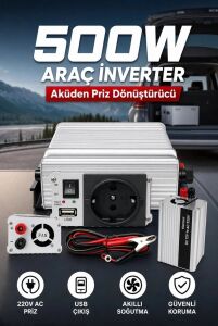 500W 12V Dc 220V Ac Inverter USB Çıkışlı Fanlı Akü Güç Dönüştürücü Araç Kullanımı
