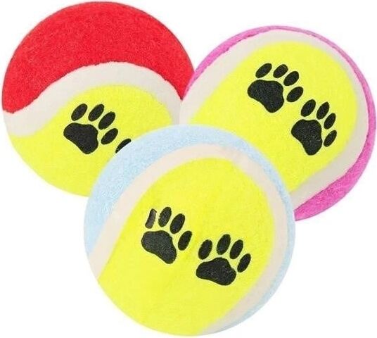 3lü Renkli Desenli Tenis Topu Kedi Köpek Oyuncağı