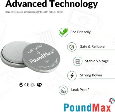 20 x Poundmax CR2450, DL2450,ECR2450, KCR2450 3V Lityum Madeni Düğme Pil