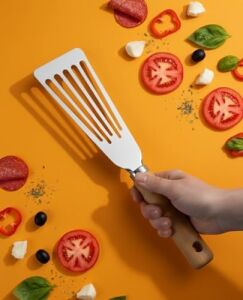 Bambu Saplı Paslanmaz Çelik Pizza Servis,kızartma ve Izgara Spatulası,pişirme Çevirme Döndürme,kızartama ve Izgara Için Oluklu Spatula,pizza Servis Spatulası,velor Home.