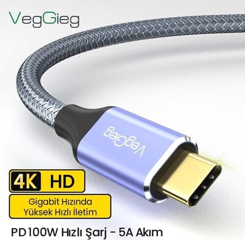 USB 3.1 Type-C Pd 100W 5A 10GBPS 4K 60Hz Destekli Kablo 2 Metre