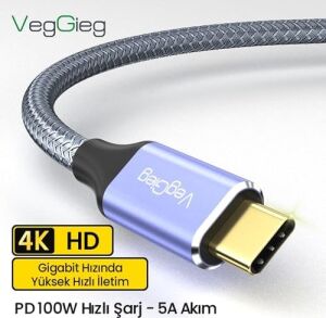 USB 3.1 Type-C Pd 100W 5A 10GBPS 4K 60Hz Destekli Kablo 2 Metre