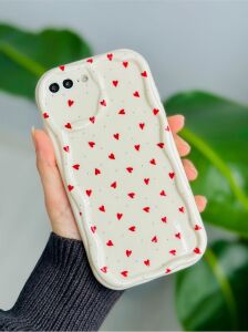 Iphone 7 Plus ve 8 Plus ile Uyumlu Kırmızı Kalpler Baskılı Lansman Silikon Kılıf