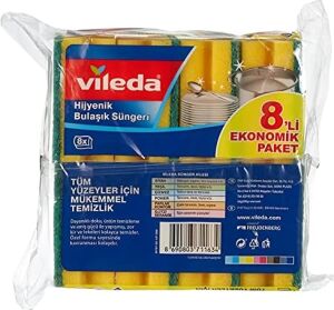 141127 Oluklu Bulaşık Süngeri, Yeşil, 8 Parça