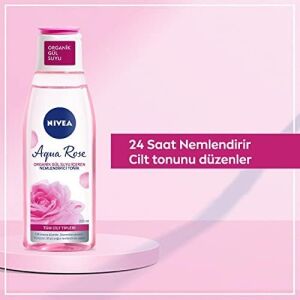 Aqua Rose Organik Gül Suyu Içeren Nemlendirici Tonik (200 Ml), Tüm Cilt Tipleri Için, Gözenek Arındırıcı, 24 Saat Yüz Nemlendirici