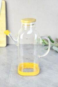 800 ml Bambu Kapaklı Borosilikat Cam Kare Yağlık