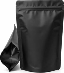 Alüminyum Doypack Yeniden Kullanılabilir Folyo Poşetler, Fermuarlı, Koku Geçirmez, Ayakta Durabilen, Gıda Saklama, 50'li Paket (Siyah, 13 x 22 Cm)