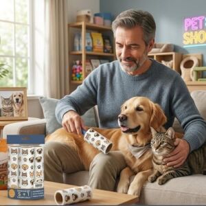 Tüy Toplayıcı Roller Seti, 6 Rulo, Kedi ve Köpek Tüyü Temizleyici, Ergonomik Sap, Hassas Yüzeylere Uygun