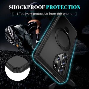 Galaxy S26 Ultra Için Kılıf Mag-Military Katlanabilir Halka Stantlı  S26 Ultra Kılıfı Pc+Tpu Rugged Tasarımlı Güçlü Manyetikli  S26 Ultra Kılıf (Siyah)