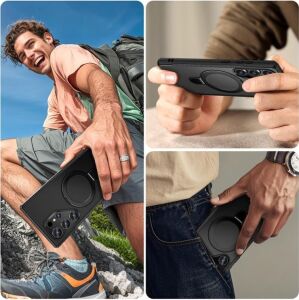 Galaxy S26 Ultra Için Kılıf Mag-Military Katlanabilir Halka Stantlı  S26 Ultra Kılıfı Pc+Tpu Rugged Tasarımlı Güçlü Manyetikli  S26 Ultra Kılıf (Siyah)