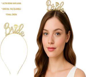 Altın Renkli Taşlı “bride” Gelin Tacı – El Yazısı Yazı Tipiyle