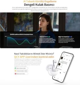 Qcy HT10 Ailybuds Pro Plus Adaptif Anc Hi-Res Ldac Aı 6 Mikrofon Bluetooth 5.3 Kablosuz Kulaklık Beyaz