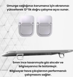2 Adet Yapışkanlı Katlanılabilir Laptop Standı Portatif Macbook Bilgisayar Laptop Stand Ayagi Siyah
