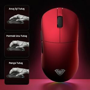 Aula V9 Ultra 42000 Dpı PAW3950 Sensör 8000Hz Tri-Mode Kablosuz Oyuncu Mouse Rgb Omron Switch Lightweight E-Spor Gaming Mouse Kırmızı