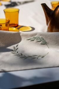 Doğal Keten Işlemeli Yemek, Mutfak, Bahçe Masası Için Dekoratif Runner (Zeytindalı)