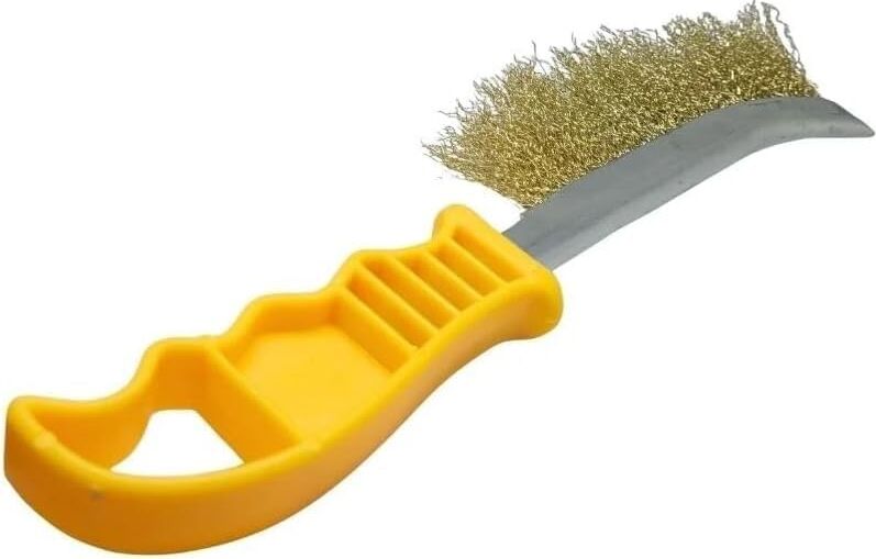 Plastik Saplı Tel Fırça, Pirinç Telli, Sarı Saplı, Pas ve Kir Temizleme Için