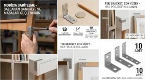 15X25 mm L Masa Gönye 10 Adet - Paslanmaz Çelik Köşe Birleştirici ve Mobilya Sabitleyici - Küçük Boy Metal Köşebent L Braket Seti