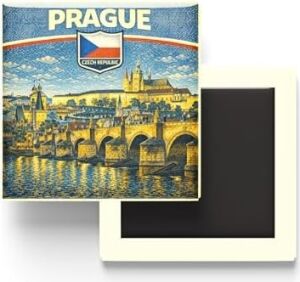 Çekya Prag Şehri Temalı Vintage Buzdolap Magneti – 9x9 cm