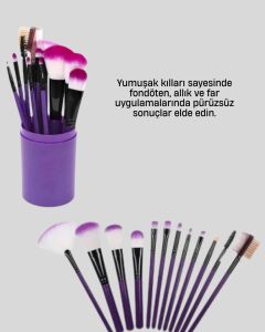 Kusursuz Makyaj Için 12 Parça Profesyonel Fırça Seti Taşınabilir Kutu Hediyeli